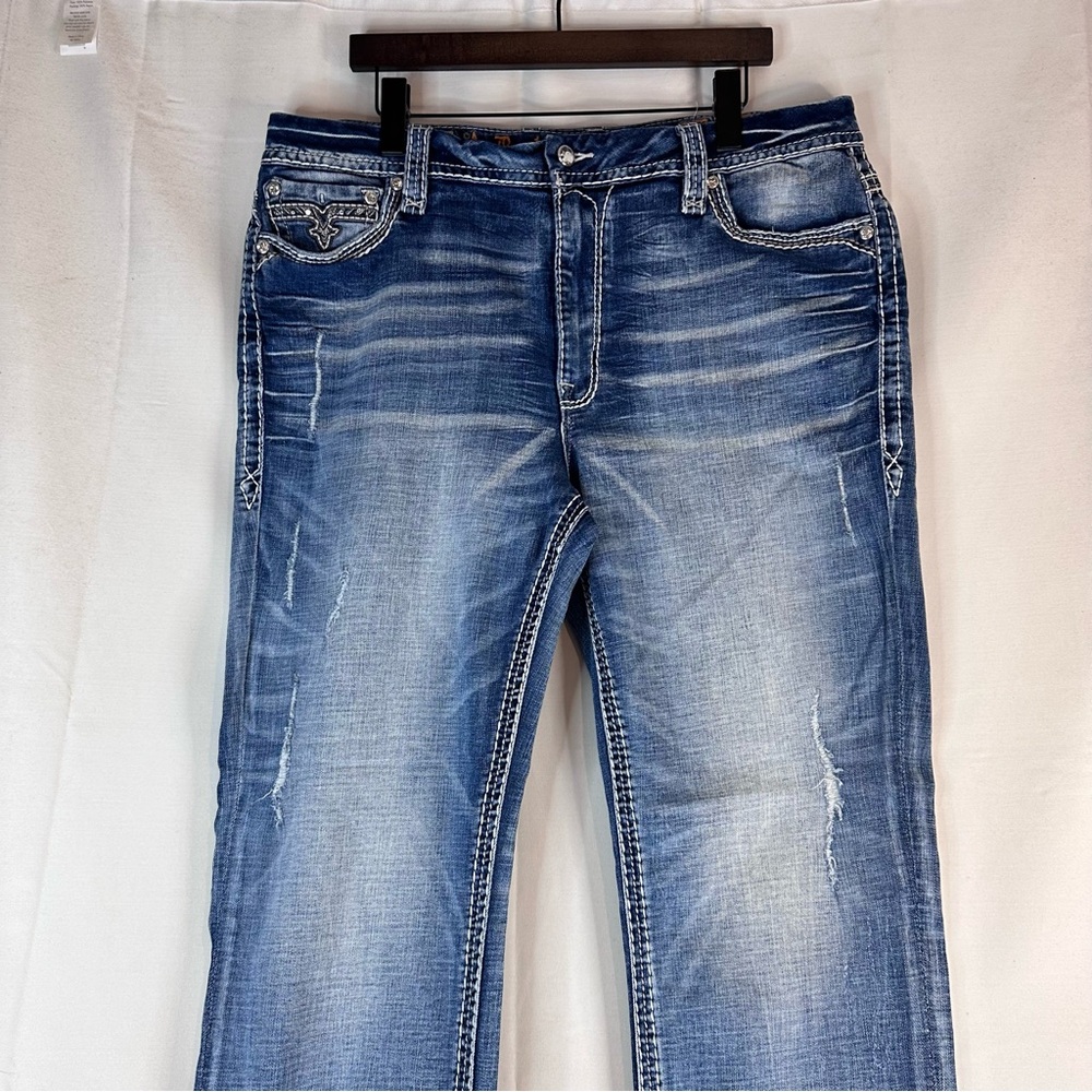 ROCK REVIVAL Women’s Size 36 Denim Jeans Easy Straight Fit Vien Stretch Bling - Picture 4 of 16
